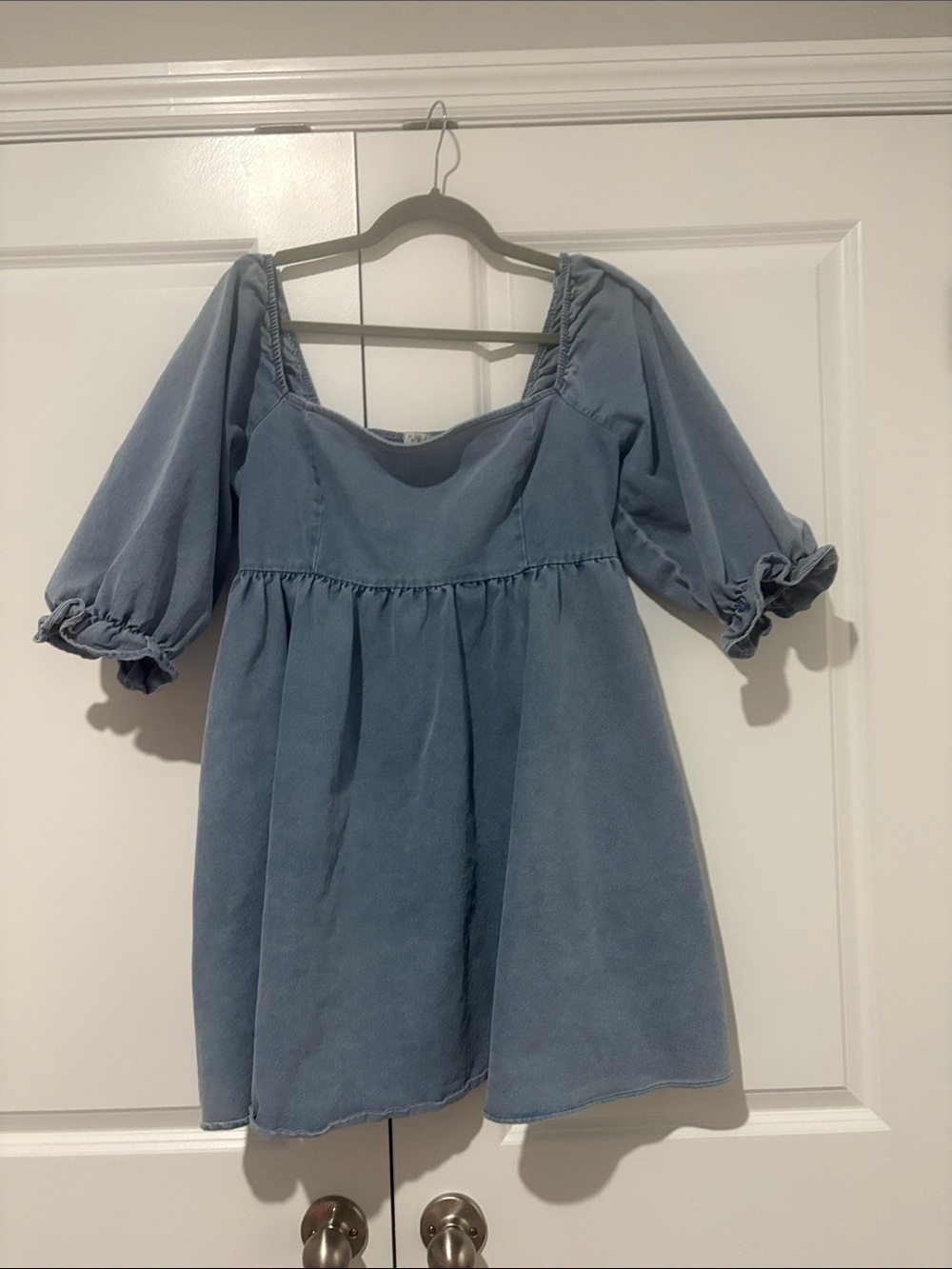 Inspired Hearts Dusty Blue Puff-Sleeve Dress